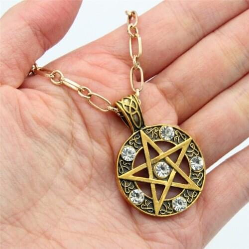 2020 New Star Pentagram Antique Necklac Women Men Wiccan Talisman Vintage Cubic Zirconia Chain Pendant Necklace Jewelry