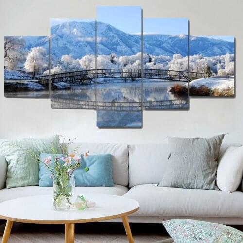 5 Panels Modern Decor Poster Potala Palace Winter Natural Scenery Pictures Wall Art Paintings For Bedroom Living Room Home Decor