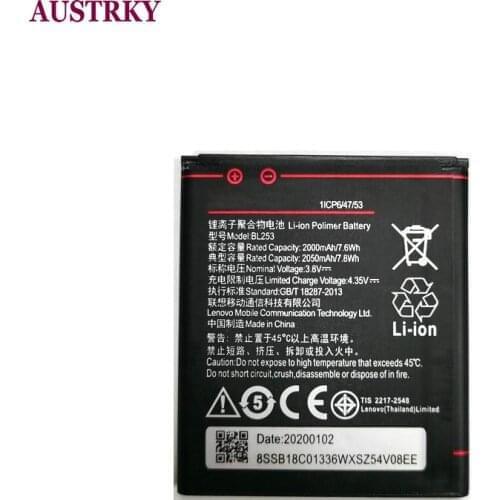 New BL253 Battery For Lenovo A2010 A 2010 Phone 2000mAh BL 253 BL-253 Rechargeable Bateria