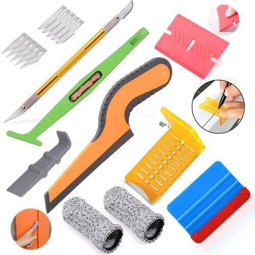 EHDIS Car Accessories Vinyl Wrapping Kit Tool Carbon Fiber Stickers Wrap Window Tint Film Mark Squeegee Water Scraper Knife Set