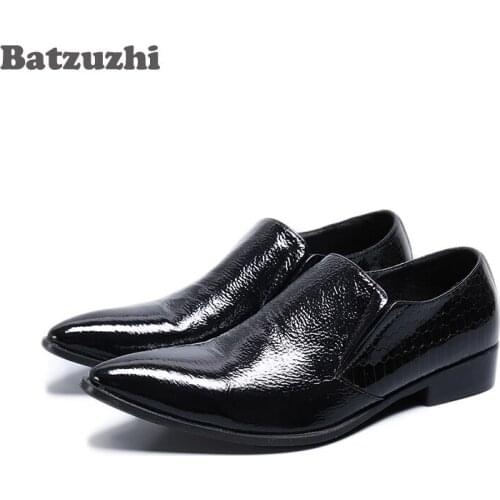 Batzuzhi Luxury Men Shoes Soft Genuine Leather Black Pointed Toe Slip-on Leather Dress Shoes Zapatos Hombre Formal Business Shoe