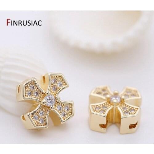 High Quality Brass Metal Insert Zircon Rhinestone Real gold plated Cross Beads Accessories For DIY Jewelry Making
