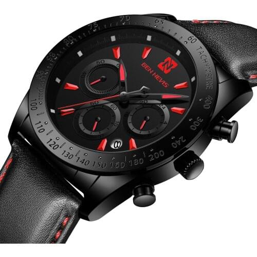 2021 New Fashion Mens Watches Top Brand Luxury 40mm Dial Military Quartz Watch Leather Waterproof Sport Chronograph Watch Men