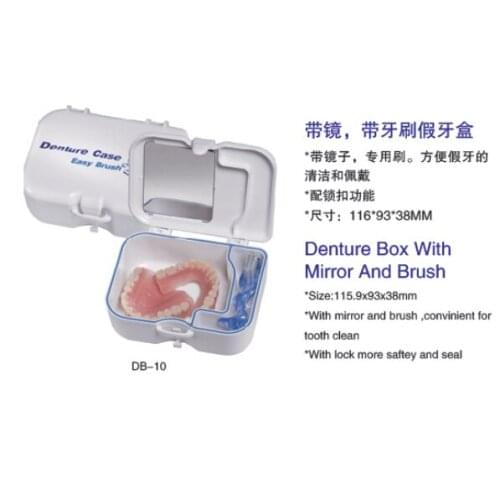 Denture False Teeth Storage Box Case With Mirror And Clean Brush Drop Shipping