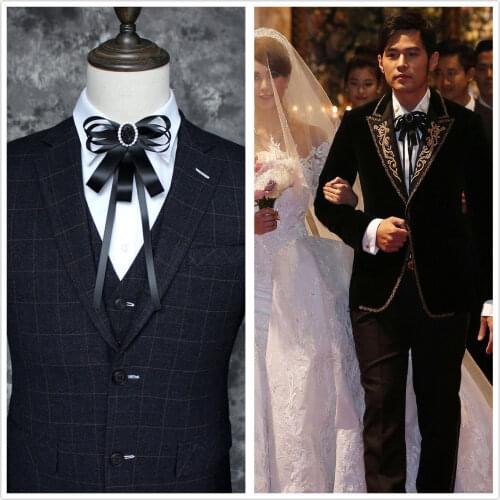 Bow Tie Rhinestone Ribbon Wedding Collars Flower British Style Suit Accessories Fashion Handmade Jewelry Trendy Male Bowtie