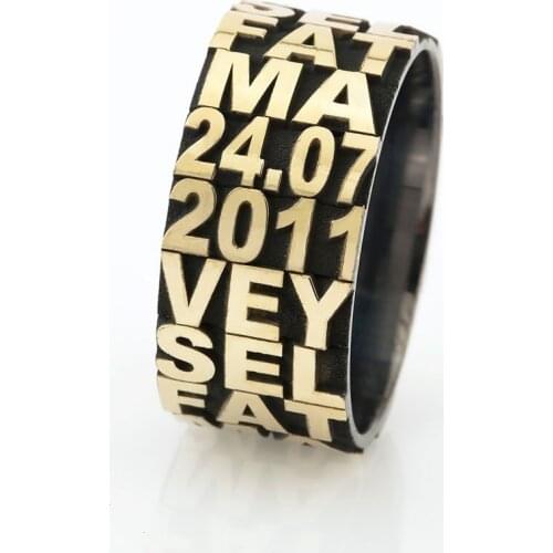 Tesbihane Personalized Custom Name and Date Written 925 Sterling Silver Men 'S Wedding Ring