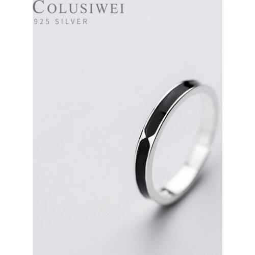 COLUSIWEI Genuine 925 Sterling Silver Black Enamel Ring for Women Fashion Open Adjustable Finger rings Fine Jewelry Accessories