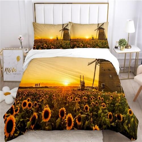 Pastoral Style Bedding Set for Double Bed 3D Sunflowers Digital Printing Comforter Duvet Cover Set King Bedclothes Bed Linen Set