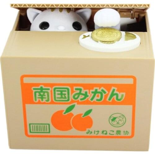 Piggy Bank Cat Steal Money Coin Saving Box Pot Case Battery Operated Gift Perfect Piggy Bank For Home And Office Desks