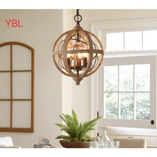 Creative chandelier American retro old ball chandeliers solid wood wood art living room staircase dining room decorative lamps