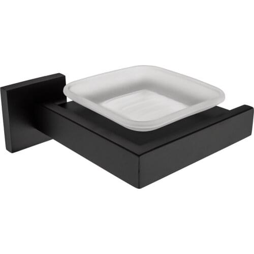 Leyden Rustproof 304 Stainless Steel Wall Mounted Glass Soap Dish Black Single-layered Soap Dish Bathroom Accessories Set