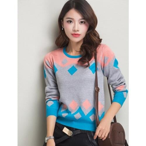 Hot Sale Autumn & Winter Ladies Patchwork Colors Sweater Pullovers Girls Plaid Sweater Free Shipping