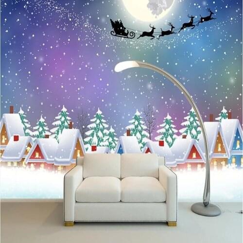 Milofi custom 3D Christmas cottage under snowy night large TV background wallpaper mural
