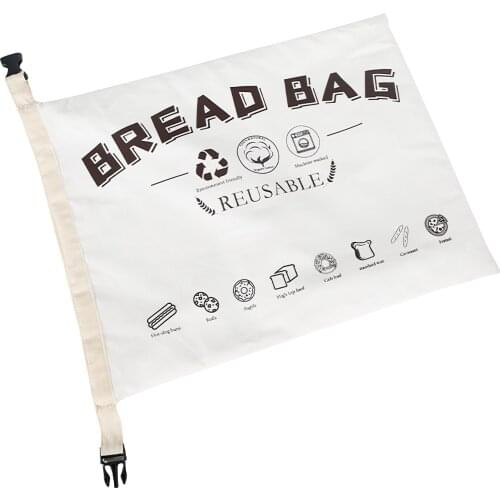 Reusable Bread Bag 100% Cotton Storage Bag With TPU Inner Bread Preserving Bag Buckle Fastening Machine Washable Bread Pack