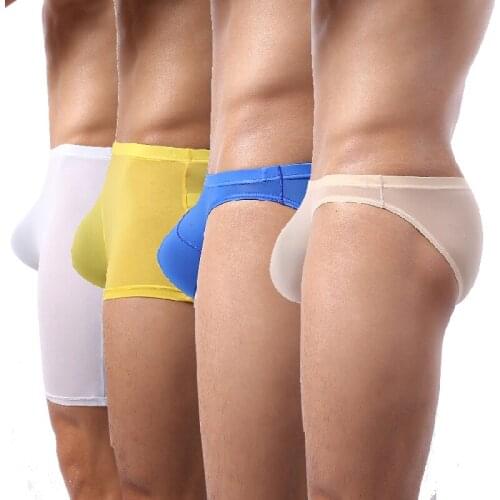 Mens Long Boxer Shorts Long Leg Slip Underwear breathable Ice silk Underpants Sexy U Convex transparent Half-length Boxers