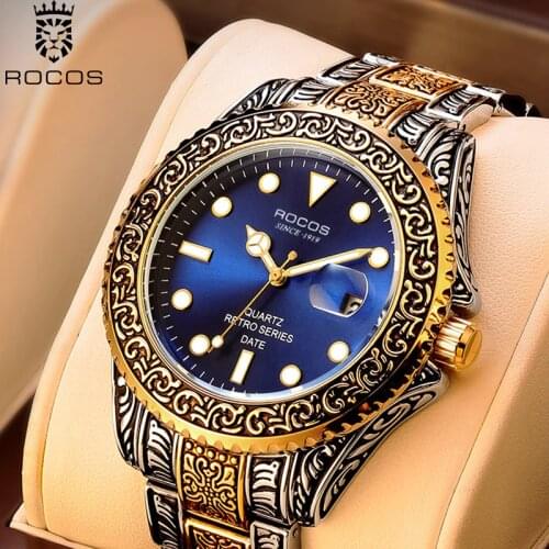 ROCOS 2020 New Mens Watches Top Brand Tungsten Steel Chronograph Waterproof Sport Luminescence Quartz Watch For Men R0406