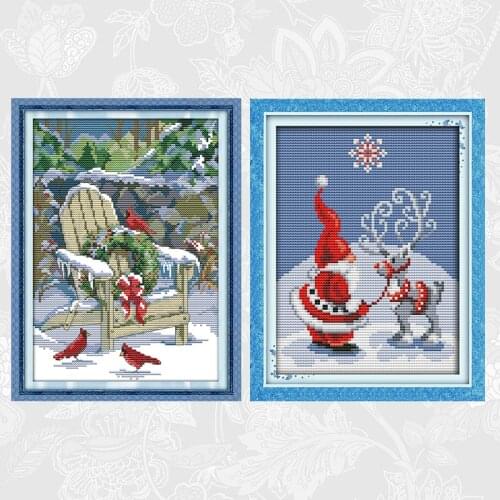 Santa Claus and Elk Patterns Count 11CT 14CT Aida Cross Stitch Wholesale DIY Embroidery Kit Christmas Snow Needlework Home Decor