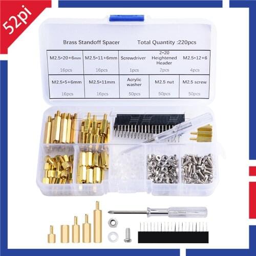 52Pi New Screws Kit 220pcs Waterproof M2.5 Hex Male-Female Standoff Screws Box Nut Kit Assortment Set for Raspberry Pi Spacer