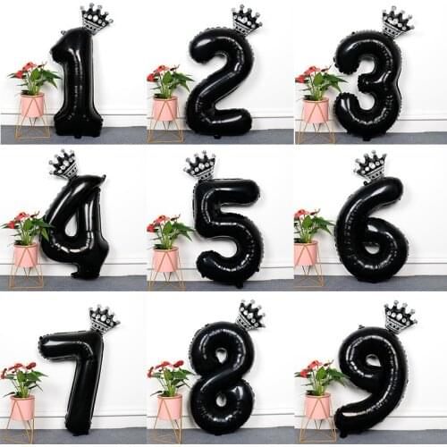 32 inch black digital crown balloon set aluminum foil balloon children birthday party decoration balloon set wholesale