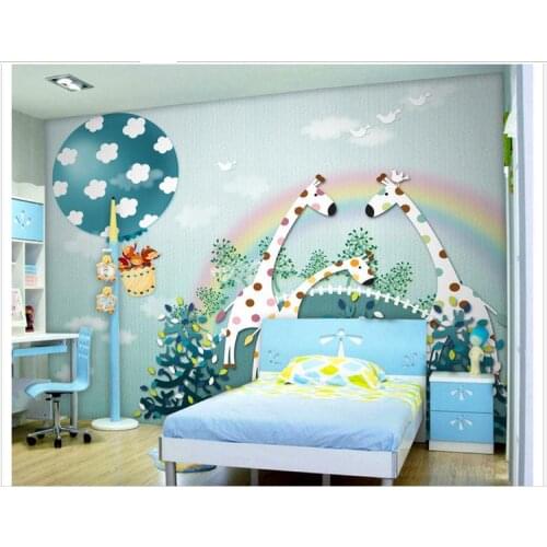 Custom mural 3D non-woven wallpaper Cartoon children room mural balloon giraffe murals Childrens paintings