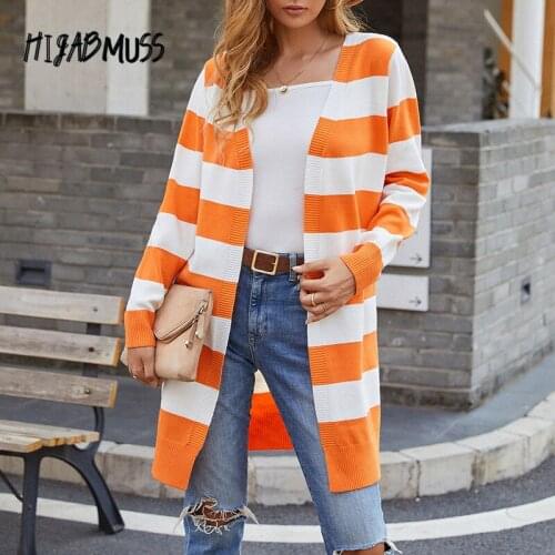 Autumn New Products 2021 Knitwear Womens Casual Long Sleeve V-neck Long Color Strike Striped Cardigan Womens Sweater Y2k