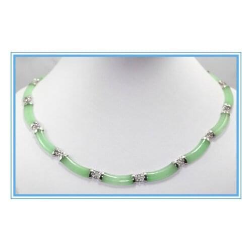 Wholesale Noblest 925 sterling green Jade link necklace 17 inch free shipping