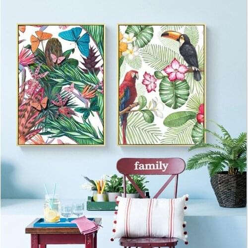 Tropical Rain Forest Small Fresh Canvas Painting Tiger Parrot Flamingo Animal Print Posters Family Home Wall Decoration Pictures