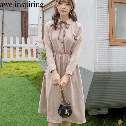 Awe-inspiring Long Sleeve Dress Women Dress Solid Bow Buttons Elegant Sweet Girls Korean Style Harajuku Student Streetwear Pink