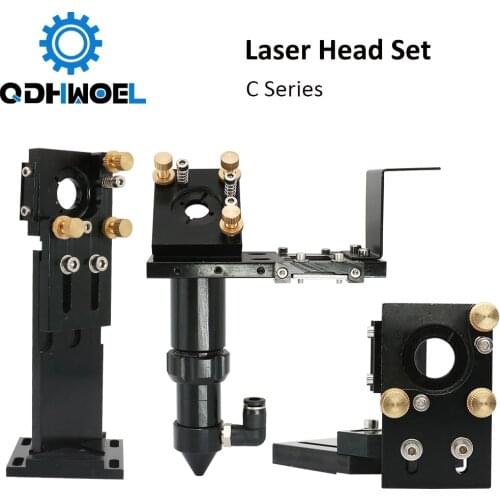 QDHWOEL CO2 Laser Head Set Lens Dia.18 FL38.1 Dia.20FL50.8/63.5/101.6mm Integrative Mount Dia25 Mirror for Laser Cutting Machine