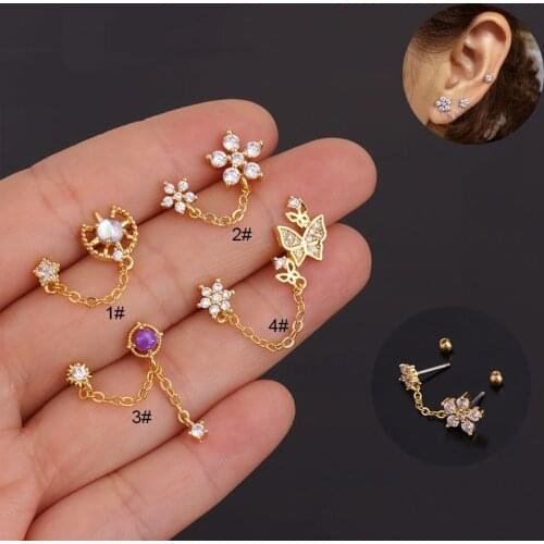 Korean Style 1PC 20G Cz Cartilage Earrings Butterfly Crystal Double Barbell Helix Tragus Rook Conch Ear Piercing Jewelry