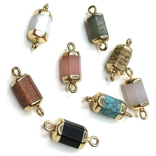 White Agates cylindrical gold-plated semi-precious stone connector for jewelry making temperament accessories size 12x15mm