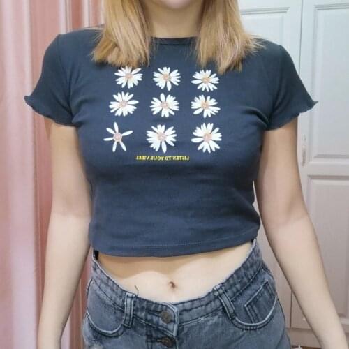 Slim Girls Soft Cotton O Neck Vintage T-shirt 2021 Summer Fashion Ladies Office Women Hong Kong Style Young Girl Navel Top