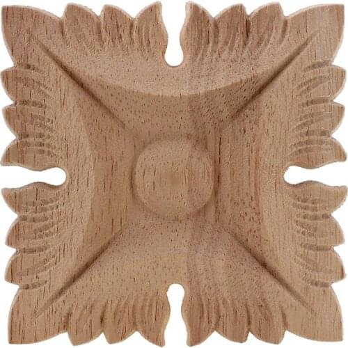 VZLX Flower Wood Carving Natural Wood Appliques For Furniture Cabinet Unpainted Wooden Mouldings Decal Decorative Figurine