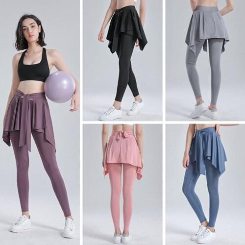 Women Pleated Yoga Pants with Fake Short Skirts High Waist Sports Culottes Running Fitness Leggings Quick-drying Yoga Pants