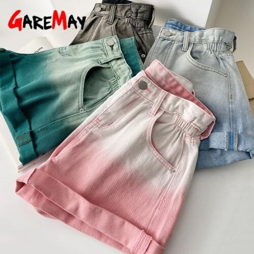 Garemay Vintage Shorts Women with High Waist Slimming Pink Short Jeans Colorful Casual Wide Leg Womens Denim Shorts 2021