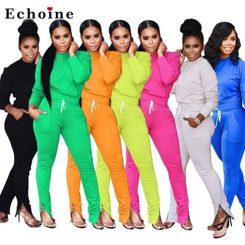 Women Two Piece Set Casual Long Sleeve Long Pants Tracksuit Zippers Lace Up Elegant Joggers Sportswear Plus Size Femme Outfits