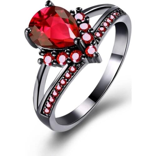 Hot black color ring for women wedding band filled jewerlly red CZ stone engagement ring bridal anniversary gift
