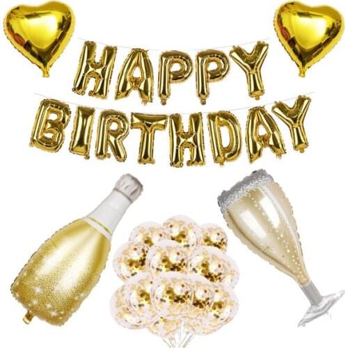 Gold Champagne Bottle Balloon Decoration Set with HAPPY BIRTHDAY Balloon for Birthday Party Supplies
