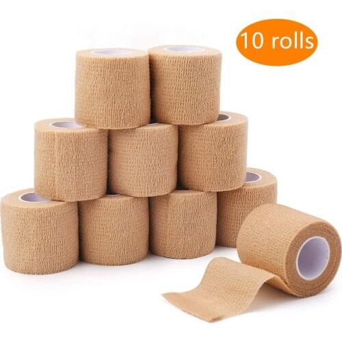 10 Rolls 5cm Width Family Use Elastoplast Self-Adhesive Cohesive Wrap Bandage Waterproof Flexible Sport Stretch Tape