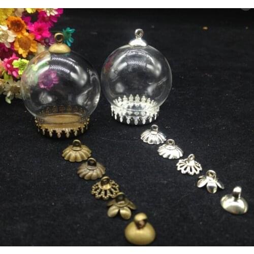 100sets/lot 30*20mm clear Glass globe & crown tray & beads cap & Neckalce set DIY glass vial bottle pendant jewelry accessory