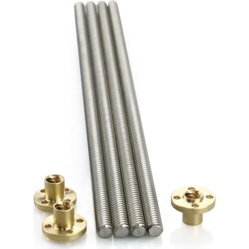 2pcs Anet T8 8mm lead rods screw 300 400 450 500 600mm trapezoidal lead screws+brass copper nuts for 3D printer part&CNC