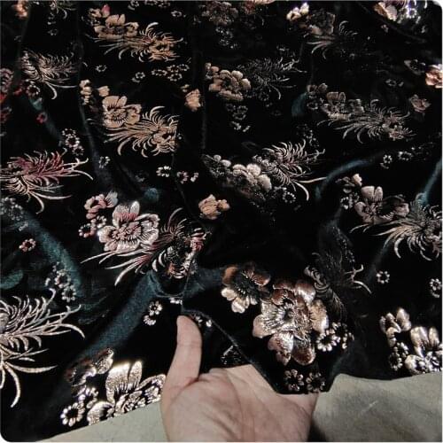 2020 dark green flower High-grade Stretch Bronzing Gold Velvet Cheongsam Dress Suit Fabric