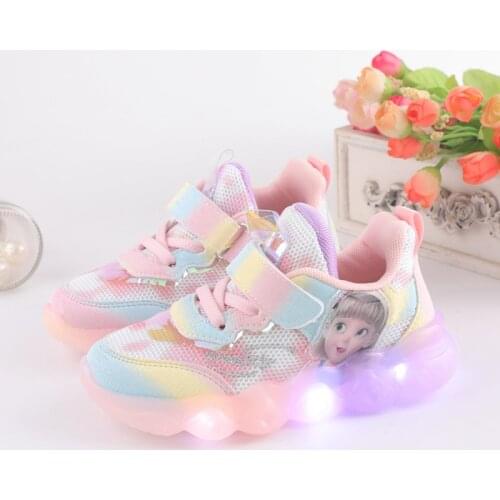 2021 Disney Frozen Elsa luminous sneakers children flashing shoes for tenis infantil Led glowing sports girls light up shoes