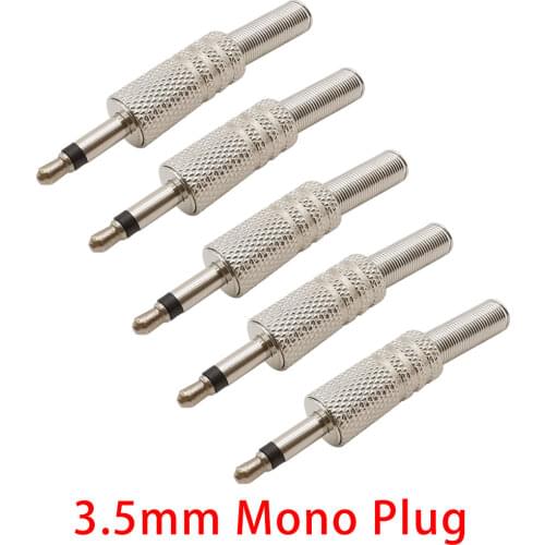 5 Pcs 3.5mm Plug Adapter Audio Jack Connector Male Metal Plug Mono Audio Connector 3.5 Mono Audio Male Solder Plug Cable Adapter