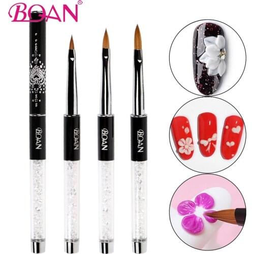 BQAN 1pc 3D Carving Nail Art Kolinsky Sable Acrylic Brush Painting Pen Liquid Powder DIY Rhinestone Handle Drawing Manicure Tool