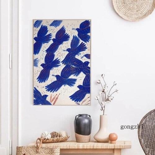Blue Peace Pigeon Flying Poster Print Birds of Paradise Fine Canvas Painting Wall Art Pictures for Living Room Home Decor
