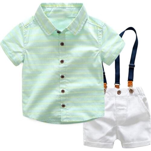 5 Set/set Kids Girl Summer Dress Sets Children Green Striped T-shirt Tops+Rompers shorts Children Dress Clothing 2-pcs