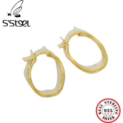 SSTEEL Concise Irregular Korean Earrings Hoops 925 Sterling Silver Earing Pendientes Mujer Boucles D'oreilles En Argent Jewelry
