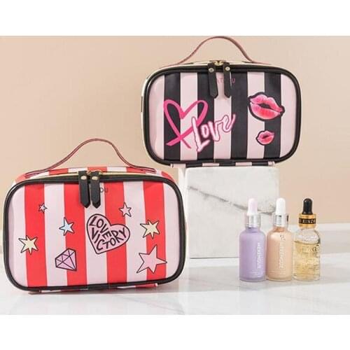 Leather Portable Women Cosmetic Bag Multifunction Travel Toiletry Storage Organize Handbag Waterproof Female Makeup Case