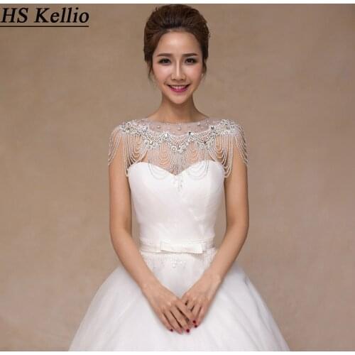 HS Kellio Crystals Bridal Shoulders Trimming Shawl Wedding Bolero With Beading Lace